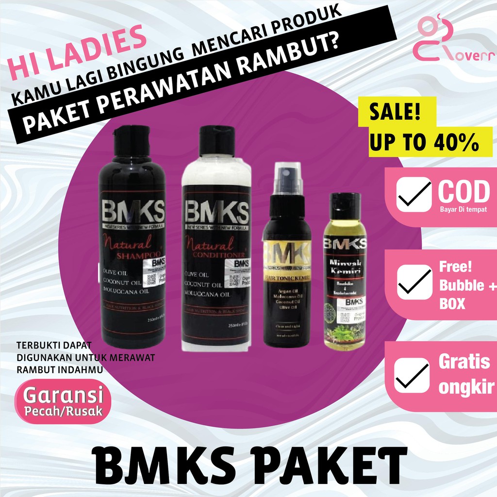 Paket Penyubur Penumbuh Penghitam Rambut Rontok BMKS 4in1 Minyak Kemiri Tonic Shampoo Conditioner PB