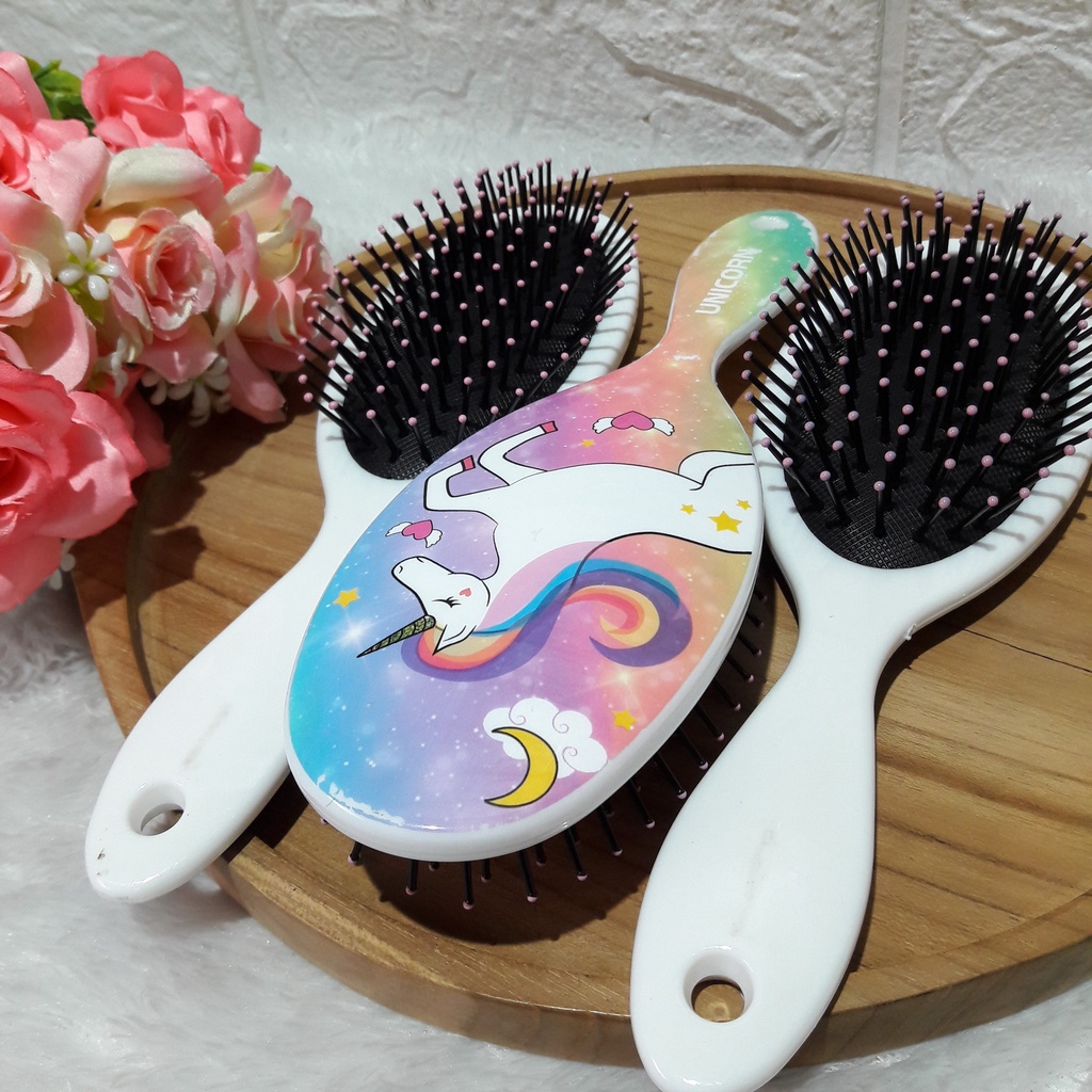 1465 / Sisir rambut wanita anti kusut premium / Model bulat korakter Unicorn