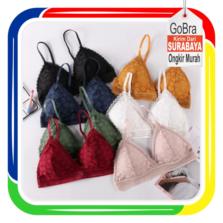 Gobra ♕ PW095 Bra Busa Wanita Bahan Lace Lembut Cantik Seksi Tanpa Kawat Import COD