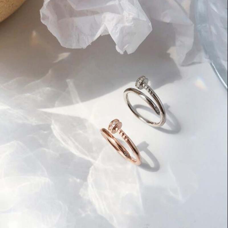 Paku Bentuk Cincin Berlian Kristal Stainless Steel Rose Gold Perak Fashion Wanita Pernikahan Rings