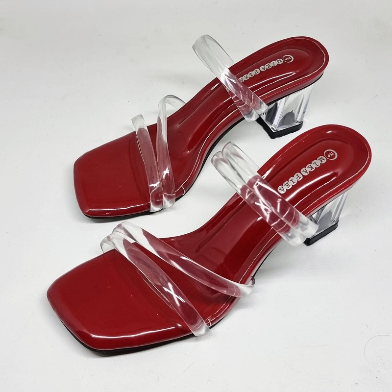 R9 Heels Strappy SEPATU SANDAL HEELS LEMBUT HAK KACA TRANSPARAN JL09 7cm Sandal Jelly Wanita.