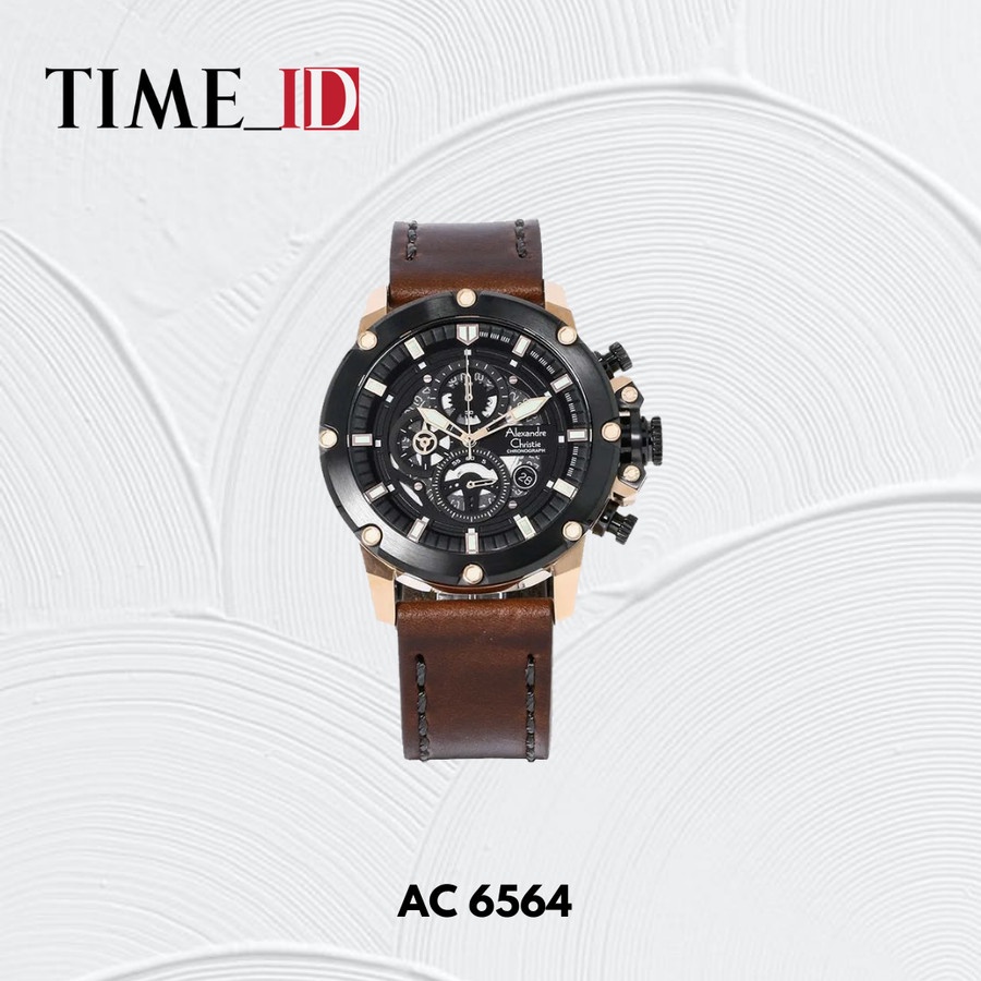Jam Tangan Alexandre Christie 6564 BLACK ROSEGOLD LEATHER Pria