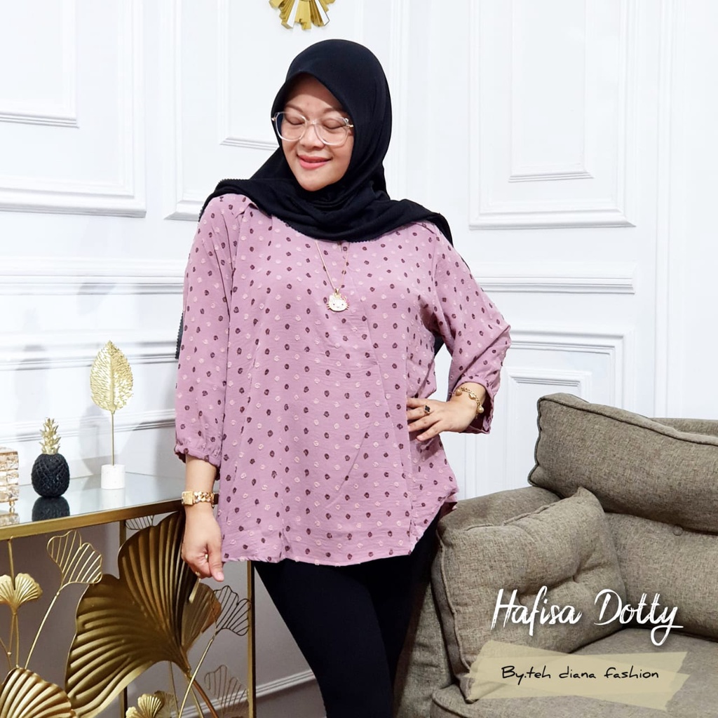 Atasan Wanita Jumbo / Baju Atasan Wanita Jumbo / Blouse Wanita Jumbo Hafisa Crinkle Doty Import Hight Quality Ld 124-Pink Lilac Doty