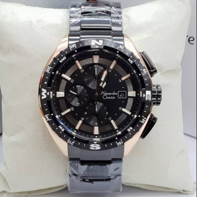 JAM TANGAN PRIA ALEXANDRE CHRISTIE AC 6436 ROSEGOLD BLACK ORIGINAL RESMI