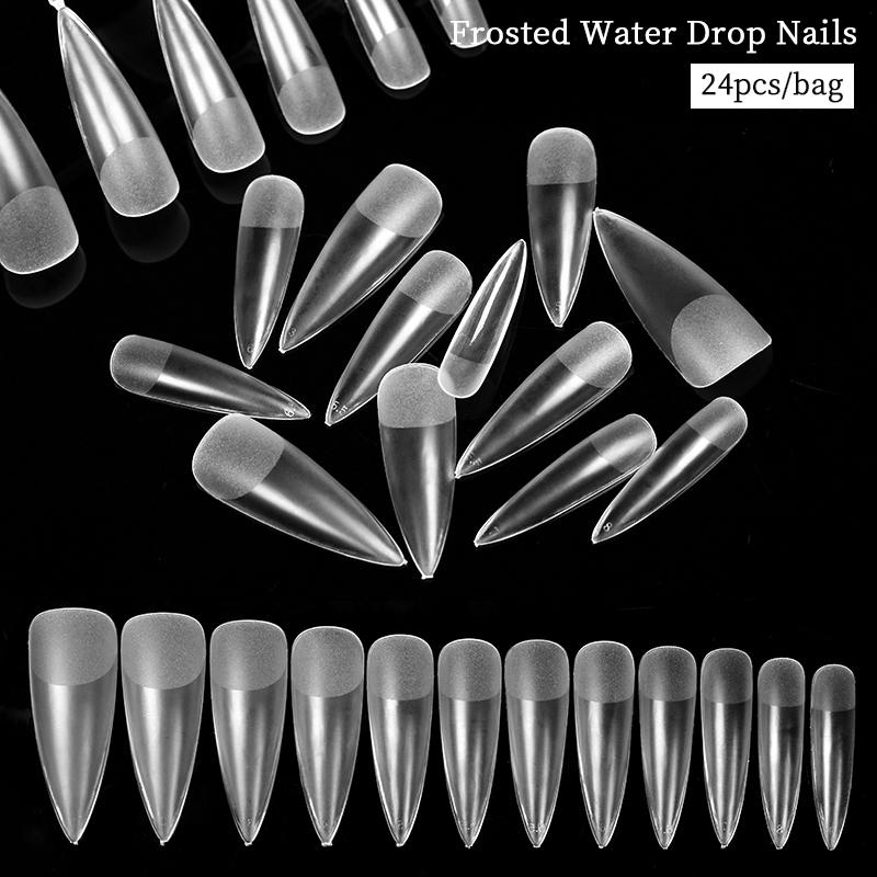 24pcs / Set Kuku Palsu Ultra Tipis Warna Matte Untuk Nail Art / Manicure