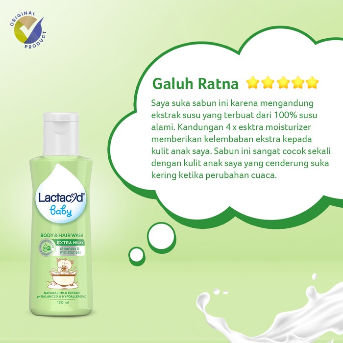 Lactacyd Baby Extra Milky 2in1 Body Wash and Hair Shampoo 2x150mL – Sabun &amp; Sampo Bayi untuk Menjaga Kelembaban