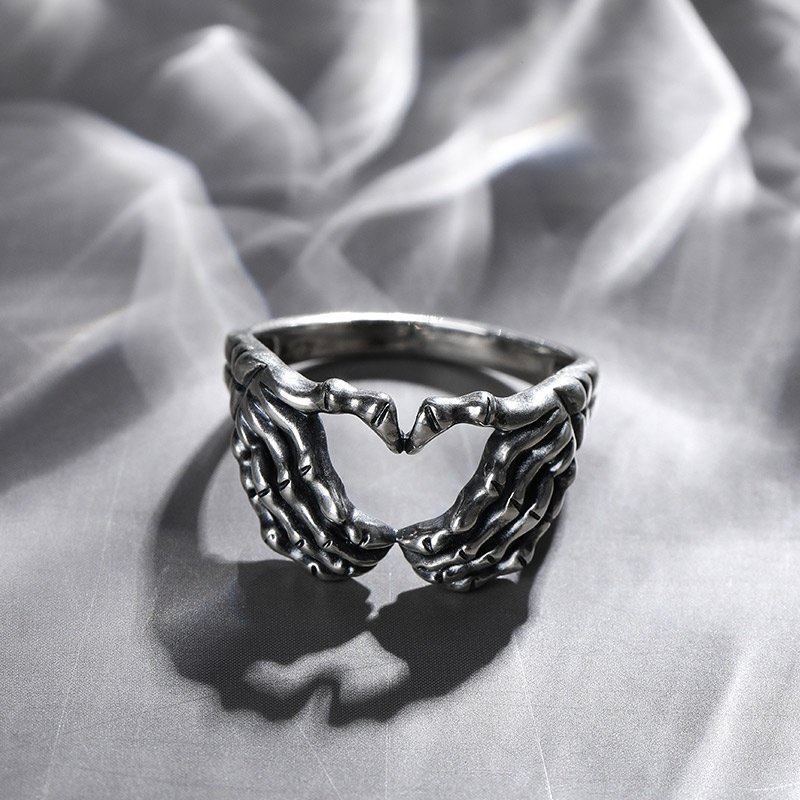 Cincin Kombinasi Desain Gestur Tangan Tengkorak Gaya Retro Eropa Amerika