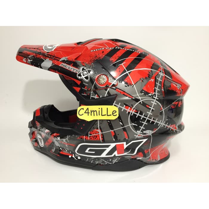 TERBARU DAN MURAH HELM CROSS TRAIL GM SUPER CROSS NEUTRON RED SILVER ,