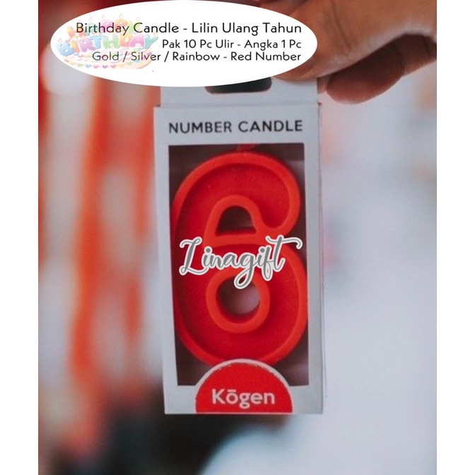 ( Pak / Ecer ) BIRTHDAY CANDLE - LILIN ULANG TAHUN 10 PC ULIR SILVER GOLD RAINBOW / ANGKA MERAH RED 0123456789