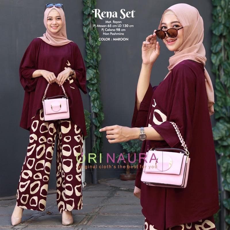 SETELAN WANITA WAKA-WAKA BATU KOMBINASI JUMBO / SATU SET BAJU DAN CELANA JUMBO LD130cm