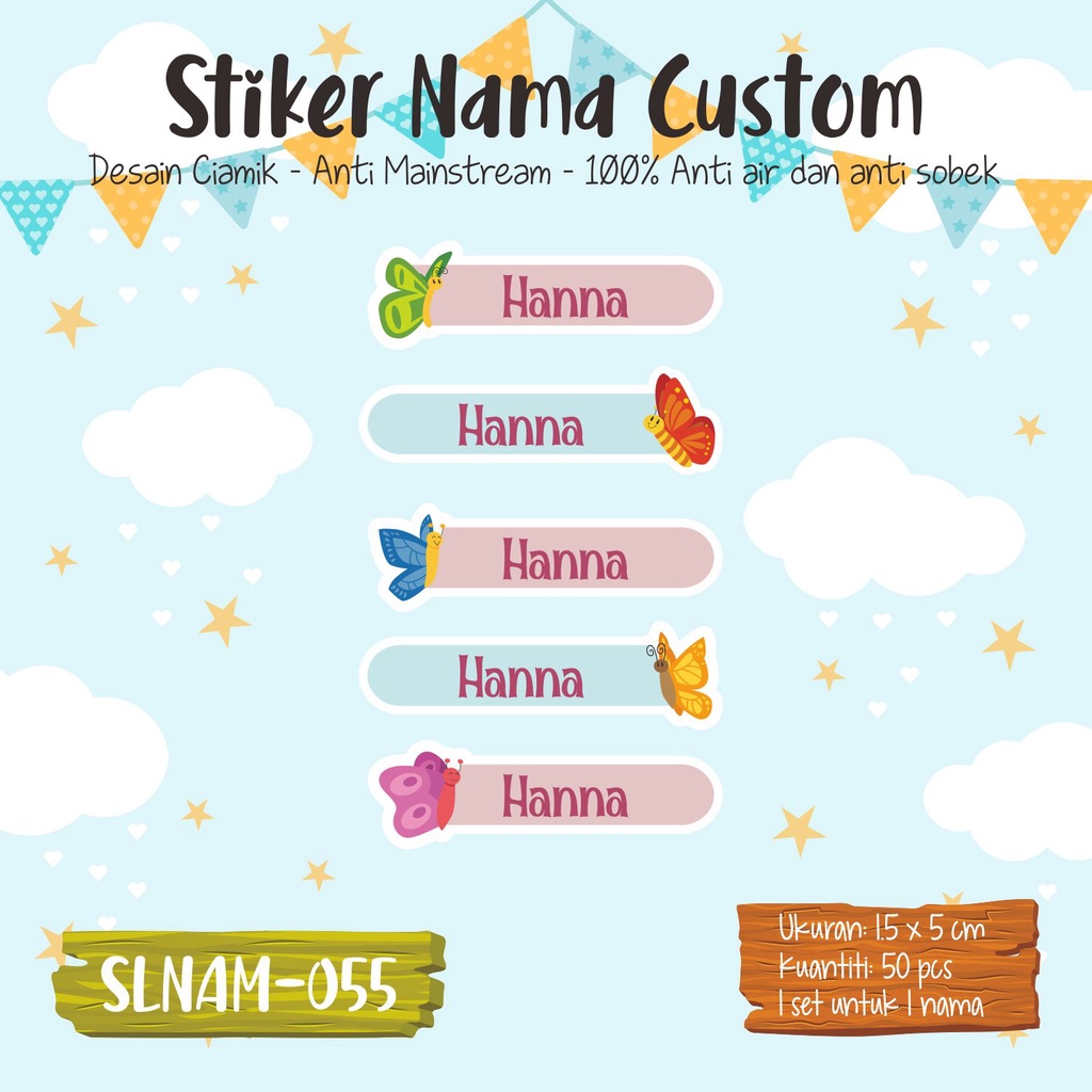 

sticker label nama anak kartun girl cute princes muslimah SLNAM 055