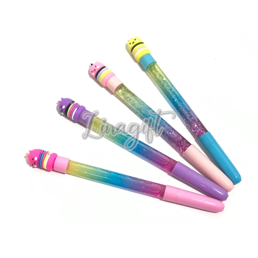 ( Ecer 1 Pc ) PEN GEL GLITTER AIR - PENA KARAKTER ANAK / PULPEN WAND SOUVENIR GLITER - UNICORN FLAMINGO TAYO LOL SQUIN SEQUIN