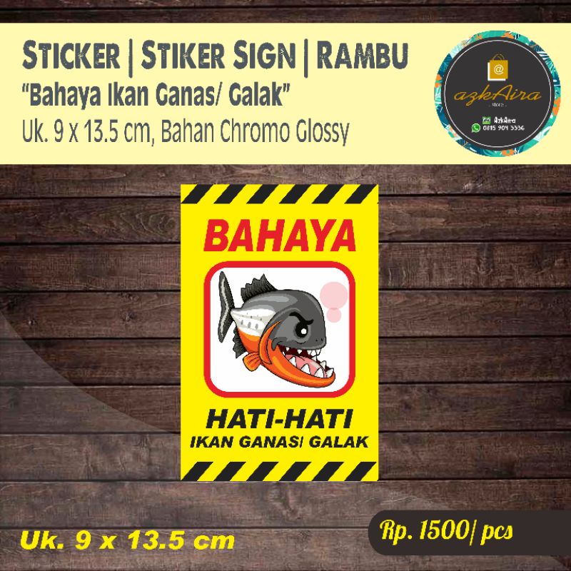 

Sticker Stiker Sign Rambu Awas Ikan Galak/ Ganas Akuarium - Uk. 9x13.5 cm