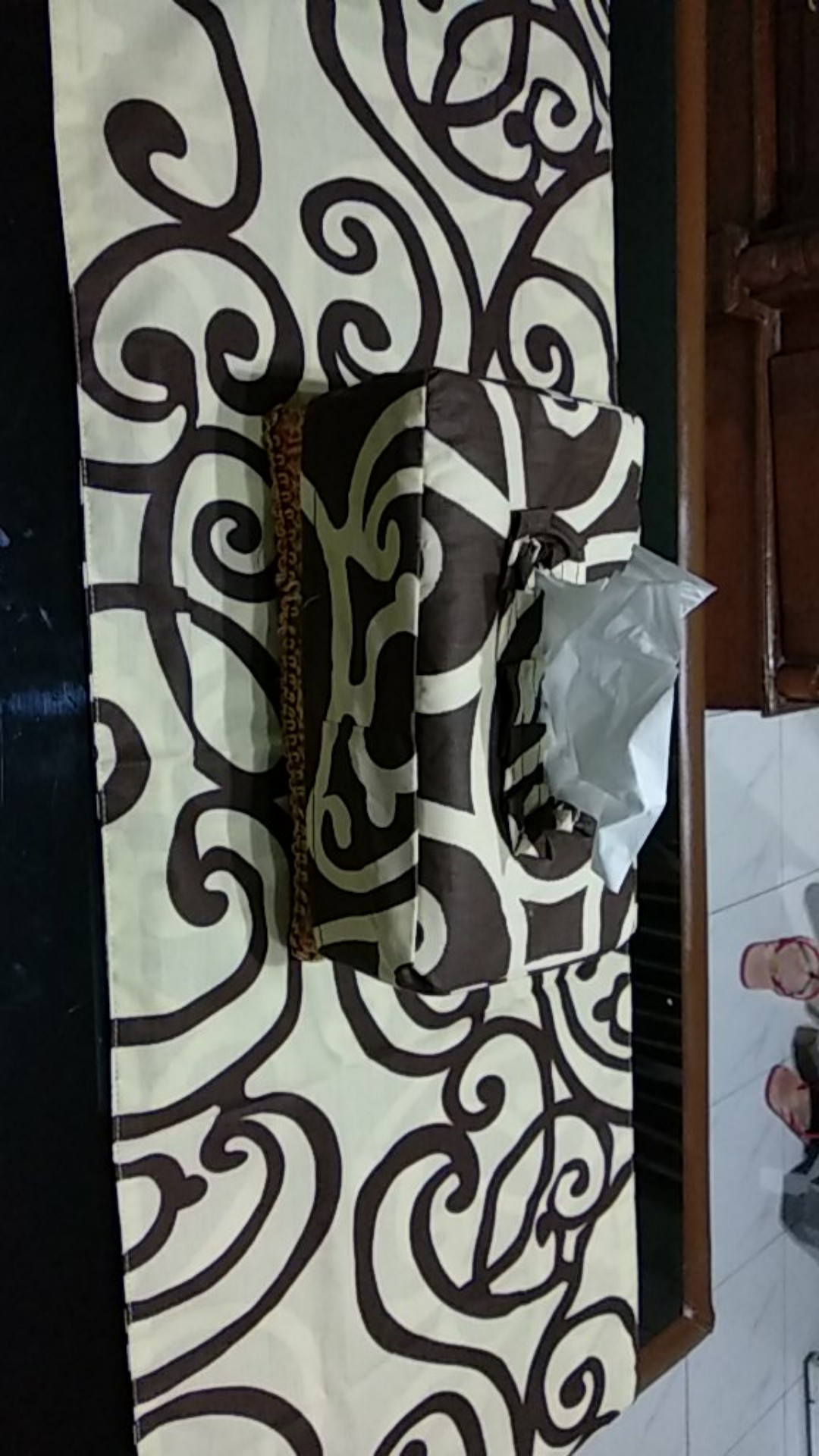 Cover Tempat Tissue Bahan Katun Lokal Teralis Coklat | Sarung Tisu Karakter | Cover Wadah Tissu Set