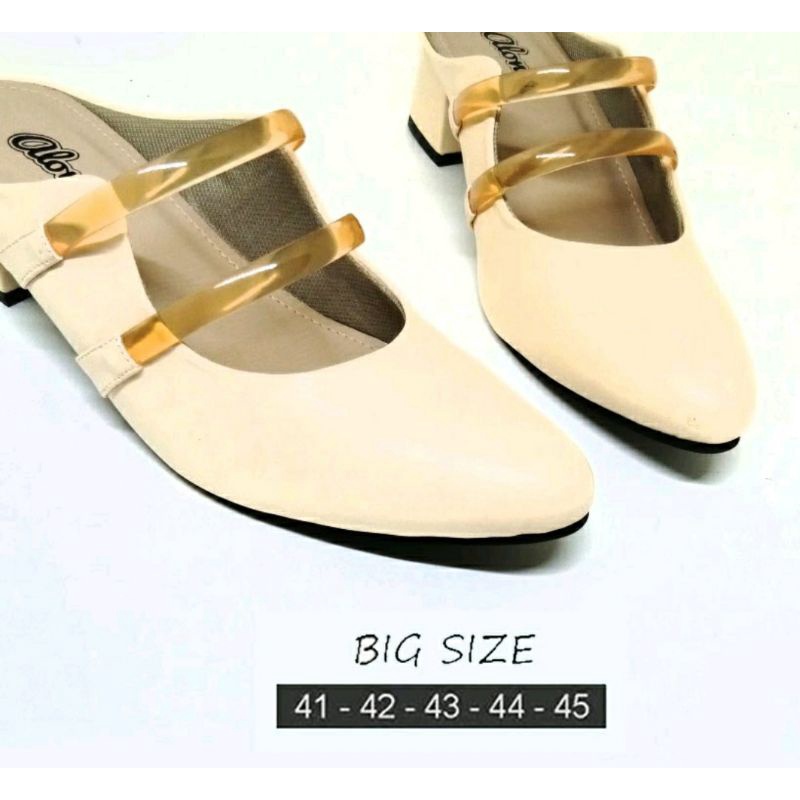 Original / Big Size Shoes MK-X Slop Formal Wanita Kekinian Big Size 41-45 Bustong Heels Mewah Size JUMBO Kaki Lebar Hitam, 44