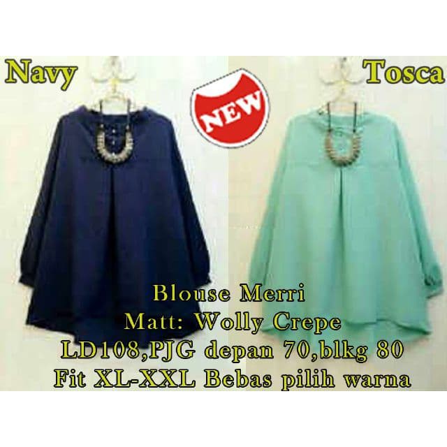 [Blouse Merri B SW] blouse wanita wolly crepe warna tosca dan navy
