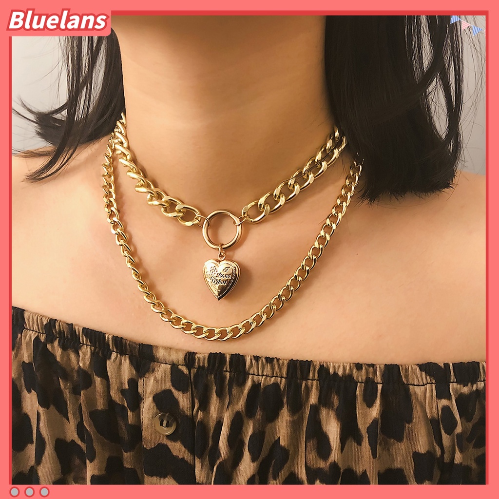 Kalung Rantai Choker Double Layer Liontin Hati Bahan Alloy Tebal Untuk Tanggal