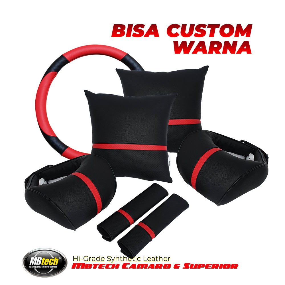 Set Bantal Mobil + Sarung Stir Bahan kulit MBTECH - SUPER DELUXE