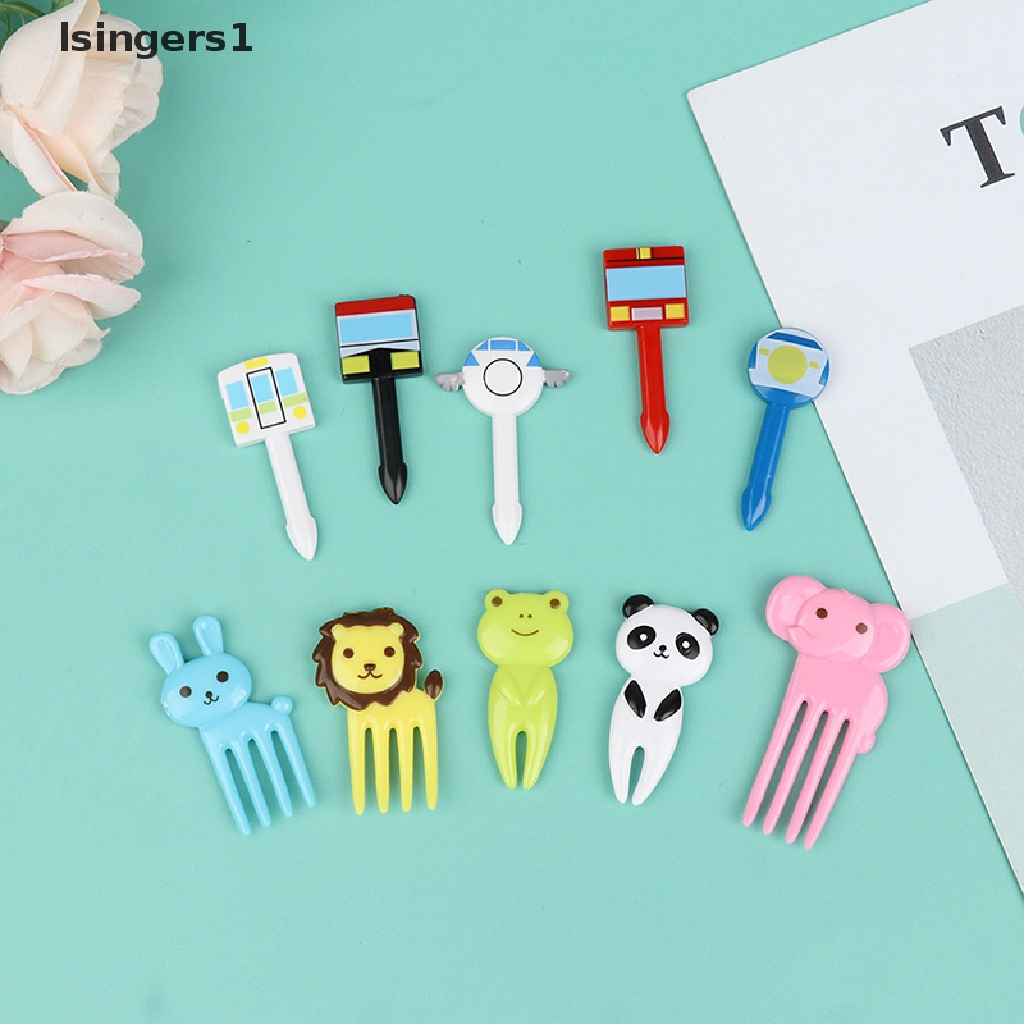 (lsingers1) 10pcs Garpu Buah / Kue / Dessert Mini Motif Kartun Hewan Untuk Anak