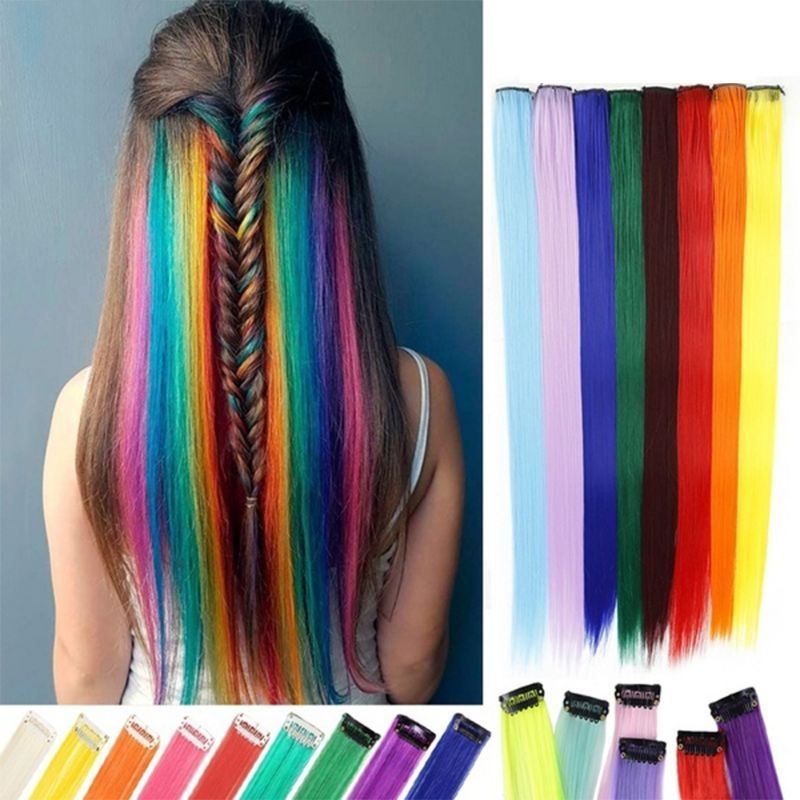 Hairclip Highlight Wig / Hair Clip On Extention Ombre Warna Warni / Hairpiece (valensiahair)