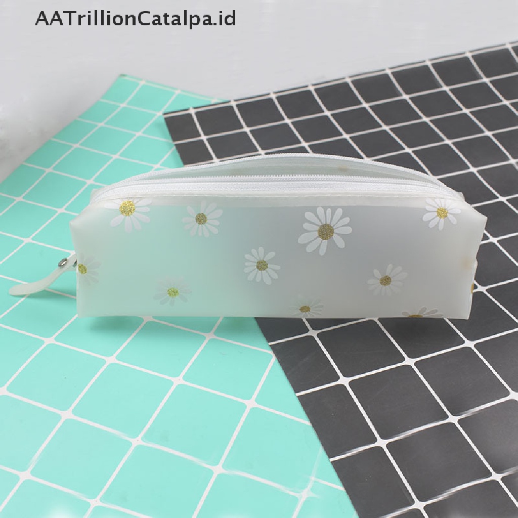 Aa Tempat Pensil Transparan Motif Bunga daisy Warna Permen Untuk Sekolah