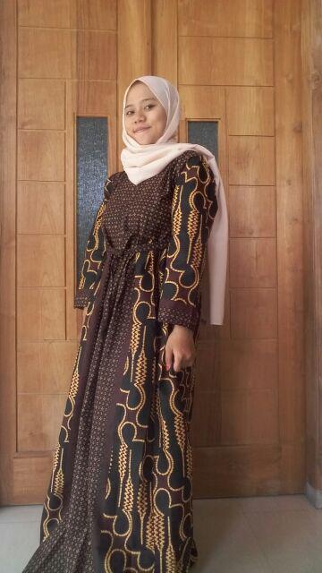 Gamis Batik Parang Sogan Size Standar Dan Jumbo Resleting Depan Bahan Katun Mataram Primisima