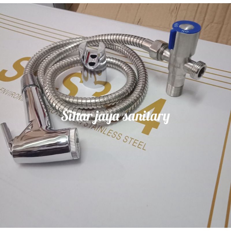 Jet shower chrome stainless / jet shower /Paket jet shower komplit stop kran cabang stainless