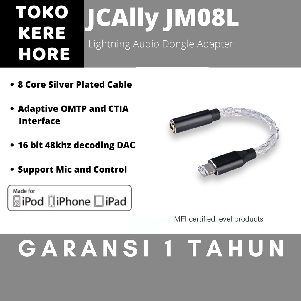 JCAlly JM08L Lightning Audio Dongle Adapter MFI Certified