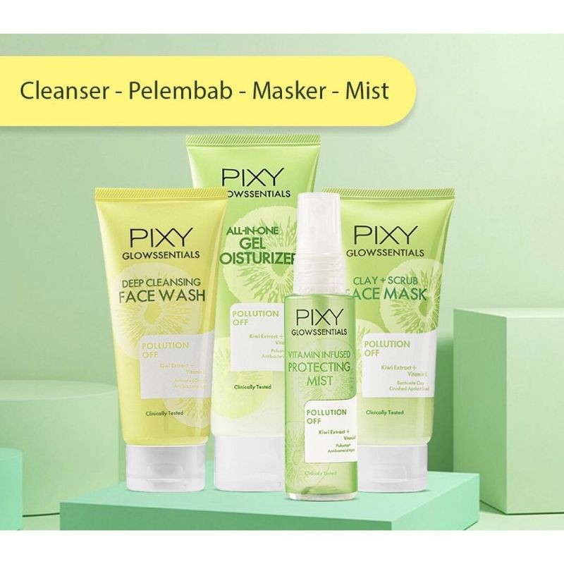 ❤️ GROSIR ❤️  PIXY Glowssentials Kiwi Extracts - Face Mist - Clay Mask - Face Wash - Gel Moisturizer