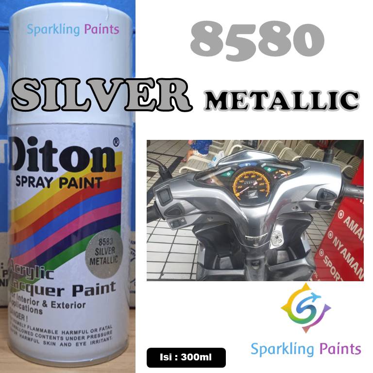 Pilox Diton Silver Metallic 8580 Cat Pilok Silfer Metalik 300ml Warna Perak Metalik Pilok Sepeda Motor Mobil Mesin Helm