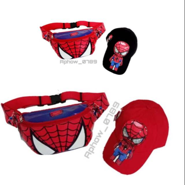 Waistbag tas selempang anak spiderman free topi led