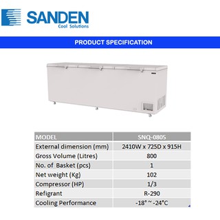 Sanden Intercool Freezer  Box  SNQ 0805 3 Pintu  Kapasitas 