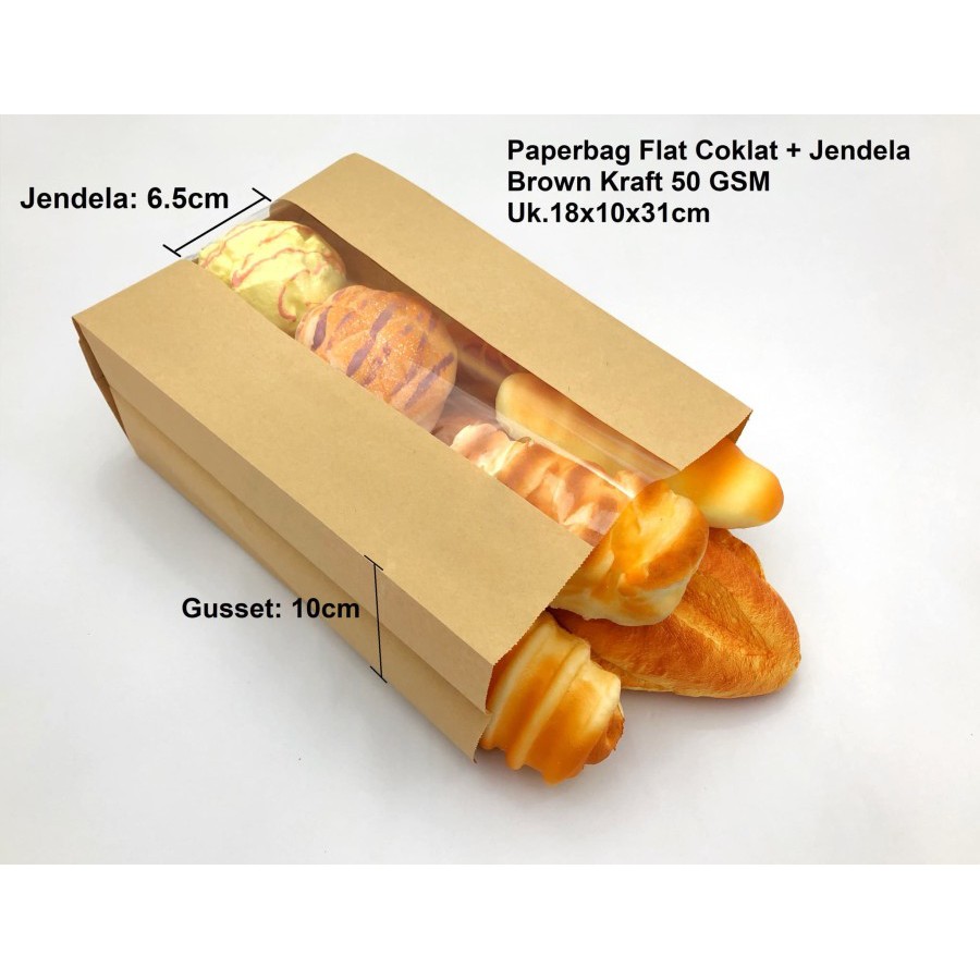 

(100 Pcs) Paperbag kantong kertas Coklat Polos (XL) +Jendela. Kantong baker