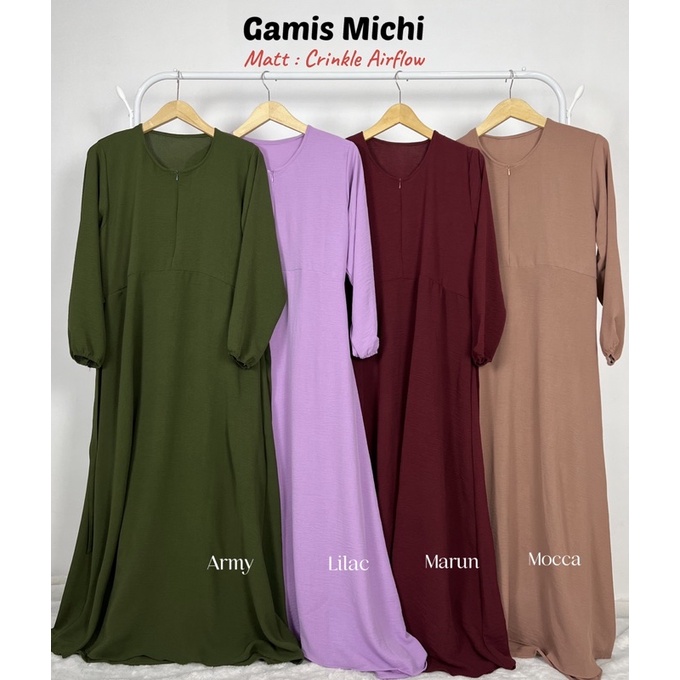 Gamis Crinkle Airflow Premium, Cey Kringkel Polos, Michi by Alfaris