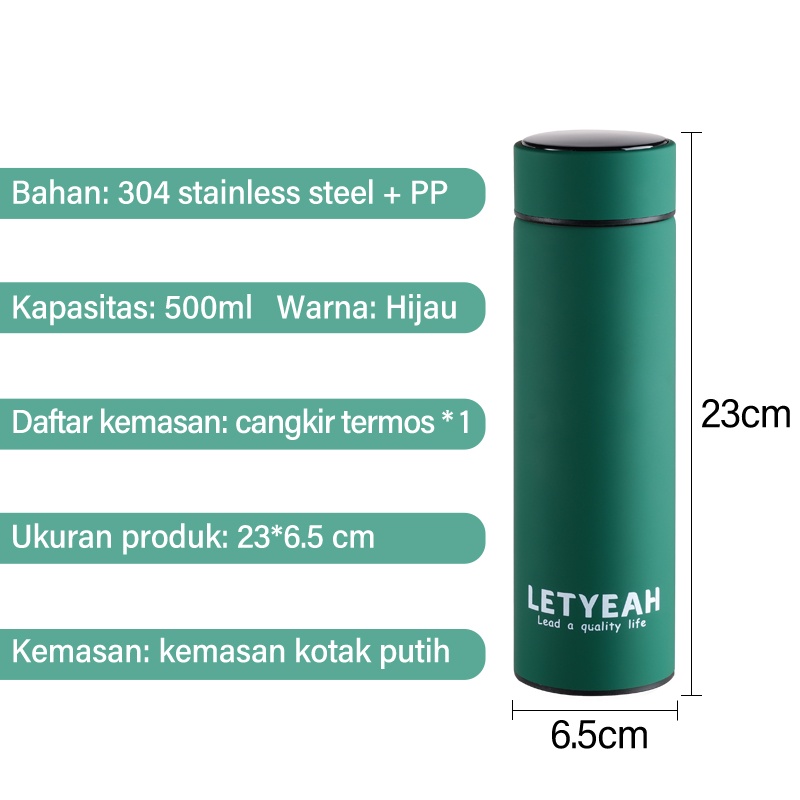 Letyeah &amp; Anantagt Termos Suhu Vaccum Flask stainless Vacuum 500ml LED temperature Portable