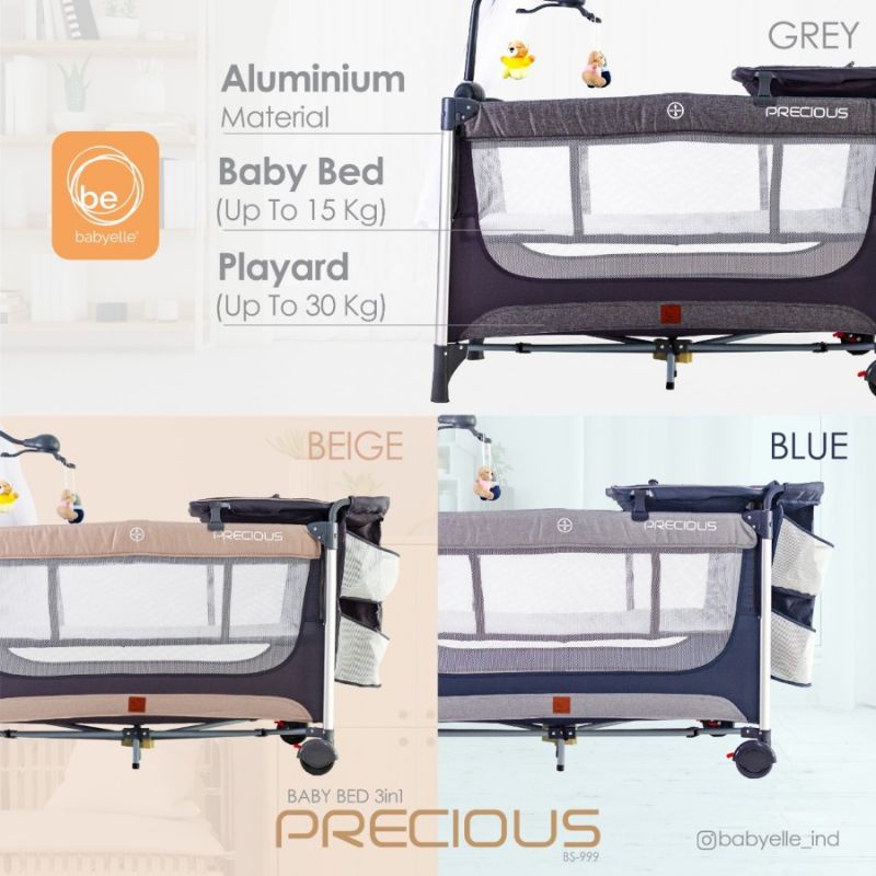 Box Bayi Lipat Babyelle Precious Box 999 XLR Baby Bed 3in1 Tempat Tidur Kasur Kelambu Bayi Bisa Buka Samping Baby Elle Bed Side 3in1 / Side Bed