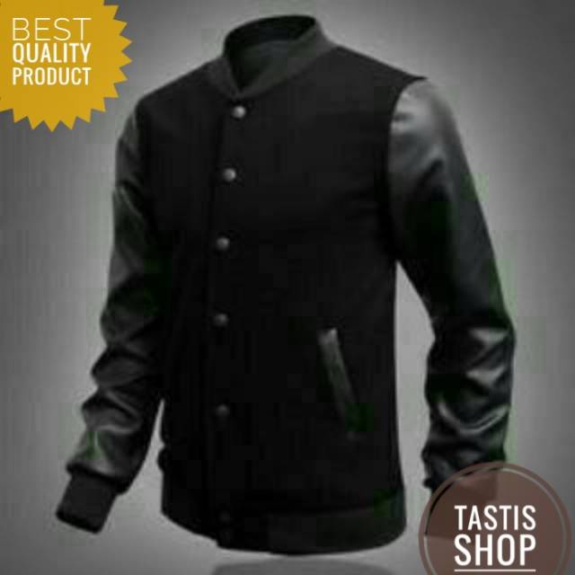 Jaket Kulit Kombinasi Varsity Baseball