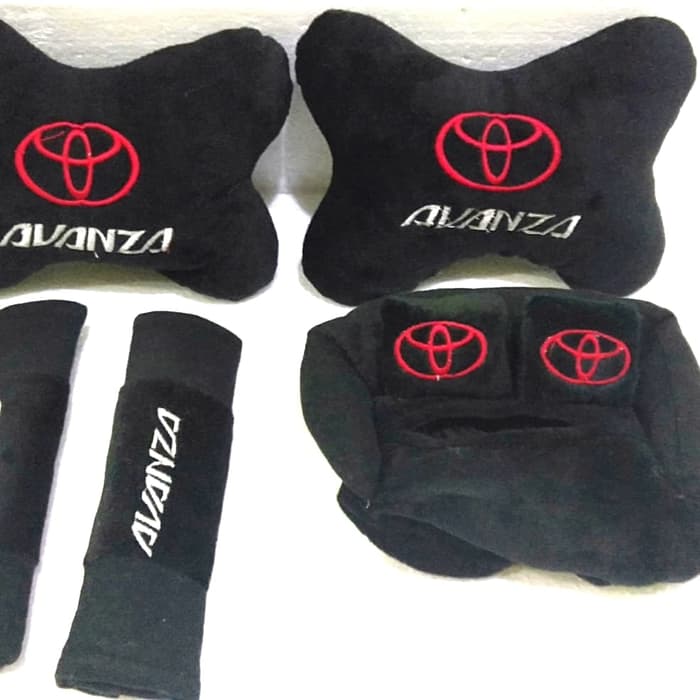 sandaran kepala headrest bantal mobil  3 in1 tulisan avanza logo toyota bludru universal