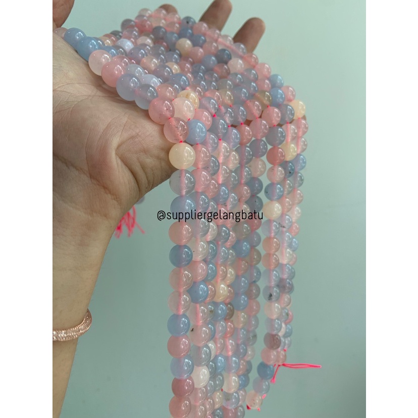 Natural Morgan 10mm morganite pink biru kuning batu manik candy craft bahan kalung gelang kerajinan tangan craft manik crystal batu alam asli pastel