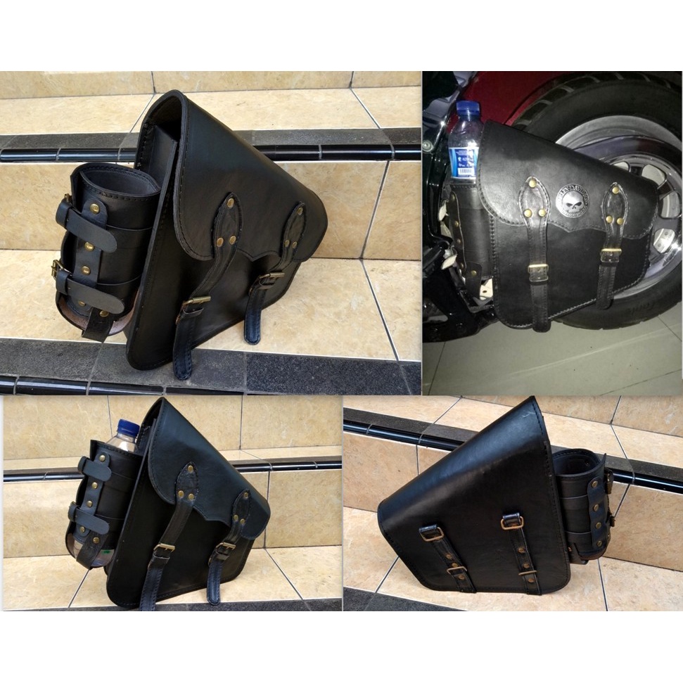 SIDEBAG MOTOR TAS MOTOR KULIT ASLI TAS SAMPING MOTOR DENGAN TEMPAT BOTOL ASLI KULIT