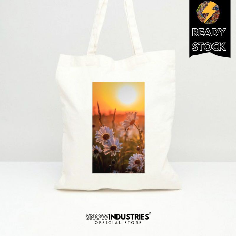 Tote Bag Wanita Pria Kanvas Premium Aisthetic Flower