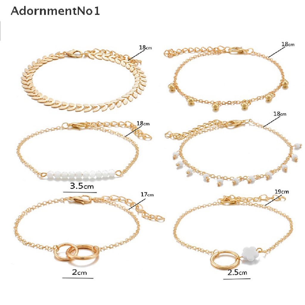 (AdornmentNo1) 6pcs / Set Gelang Tangan Rantai Gaya Boho Aksen Rumbai + Daun Untuk Perhiasan Wanita