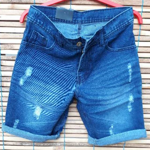  celana  jeans  pendek pria  sobek  Shopee  Indonesia