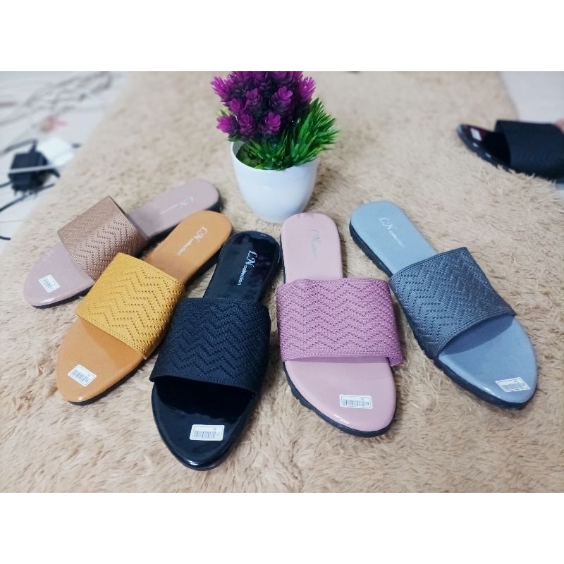 sendal teplek wanita / sendal flat rajut