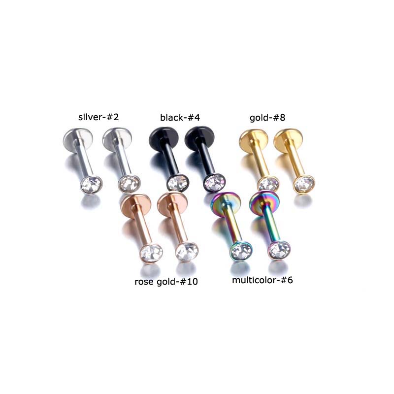 1pc Anting Tindik Bibir / Telinga / Tubuh Bahan Stainless Steel Hias Zircon 8mm Untuk Wanita