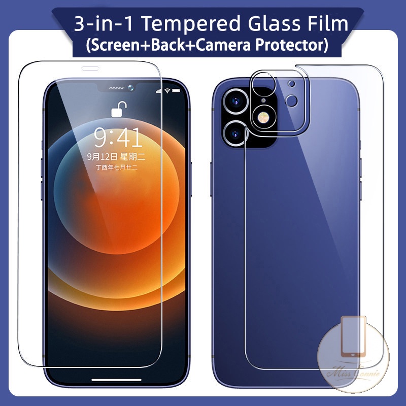 3in1 Pelindung Layar Tempered Glass Untuk iPhone 11 13 Pro Max 12 Pro Max XR X XS Max 11 Pro Max 6 6S 7 8 Plus SE 2020