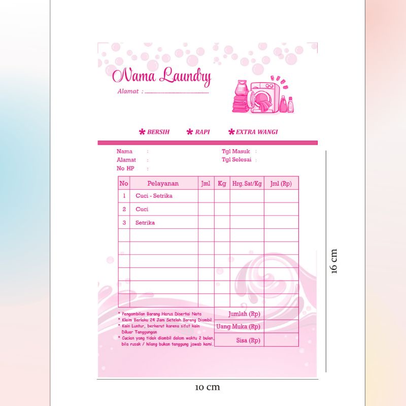 CUSTOM NOTA LAUNDRY , NOTA MAKANAN DAN NOTA BON 1 WARNA