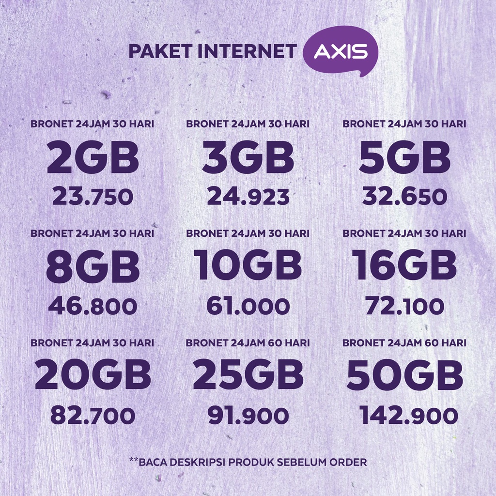 Paket Internet Axis Kuota Data Bronet Aigo 2GB 3GB 5GB 8GB 10GB 12GB 15GB 25GB 50GB  Murah