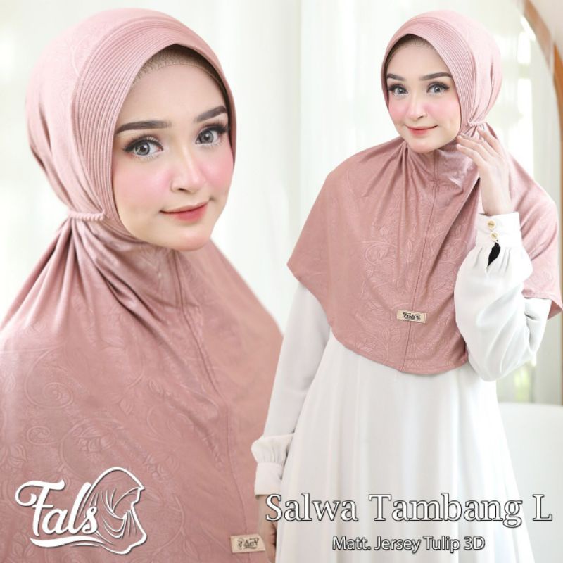 (Ori Fals) SALWA TAMBANG L •jilbab instan jersey tulip 3D•kerudung pet tali tambang