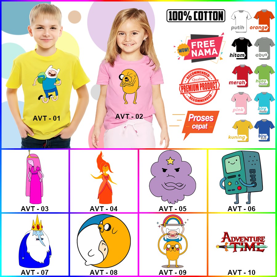 Baju Kaos ANAK DAN DEWASA ADVENTURE TIME COUPLE (FREE NAMA)